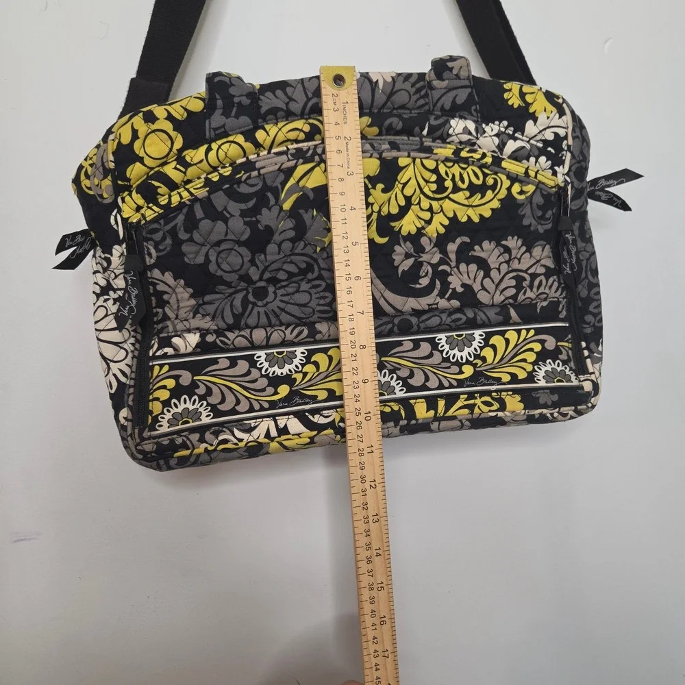 Vera Bradley Provencal Quilted Cotton Laptop Messenger Bag Yellow Grey Floral
